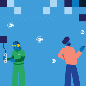 illustrated banner of a machinist and a researcher